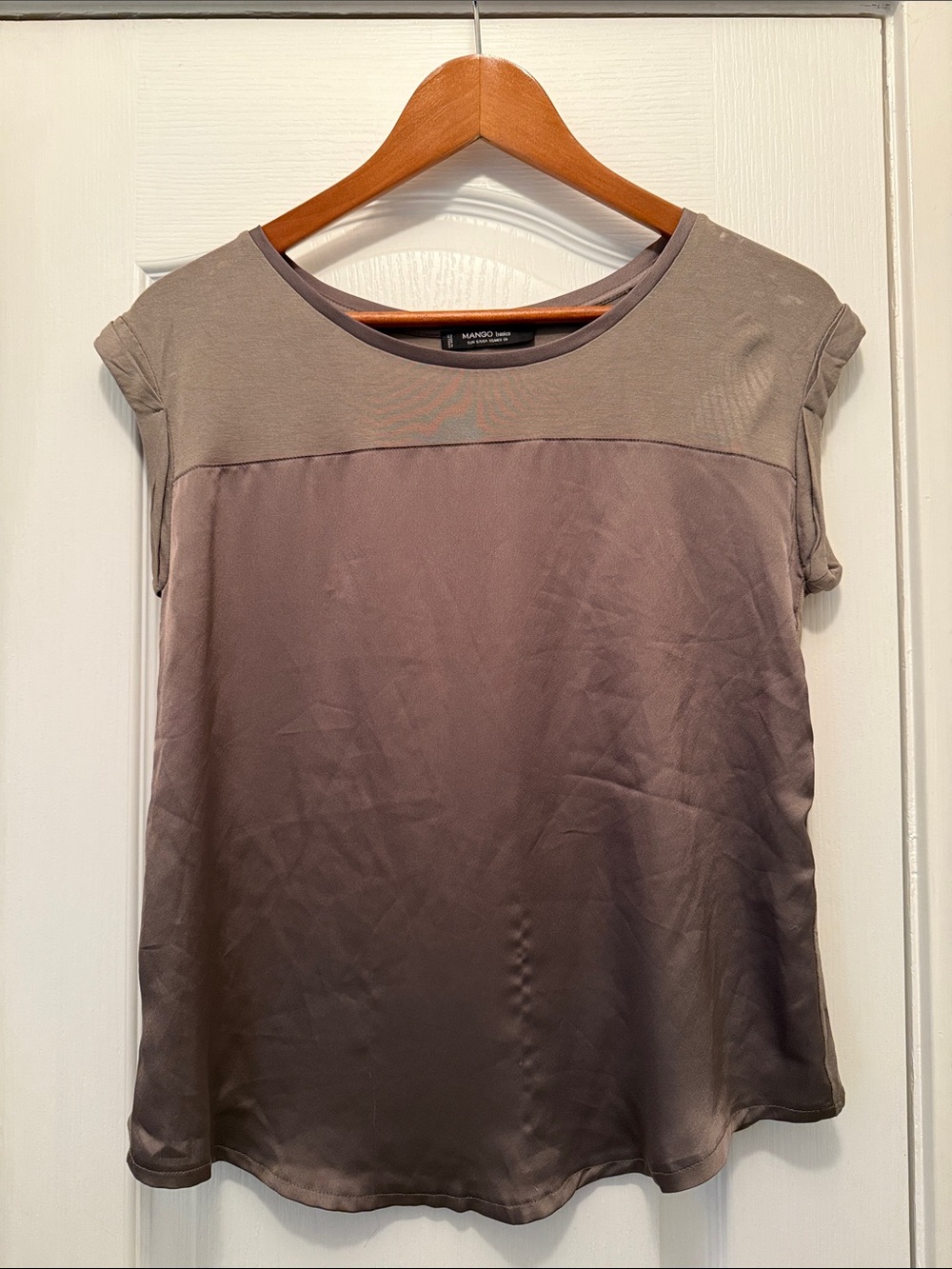 Mango Two-Tone Taupe Cap Sleeve Top